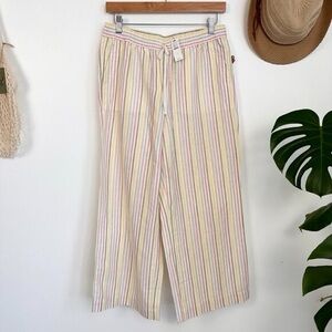 Talbots  Womens Wide Leg Linen Cotton Pants Small Pastel Sunshine Stripe New NWT